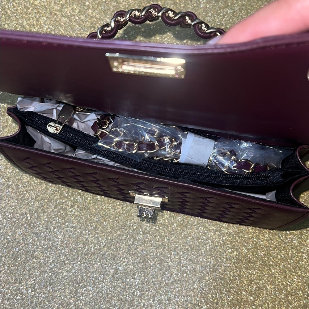 New Elegant Woven Burgundy Clutch and Crossbody - Picture 14 of 17